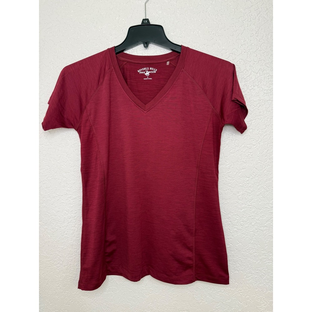 Beverly Hills Polo Club Womens V-Neck Active T-Shirt Burgundy Large